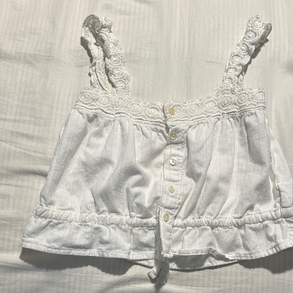 White Lace Strap Button-Up Top Lali  girls size 5
